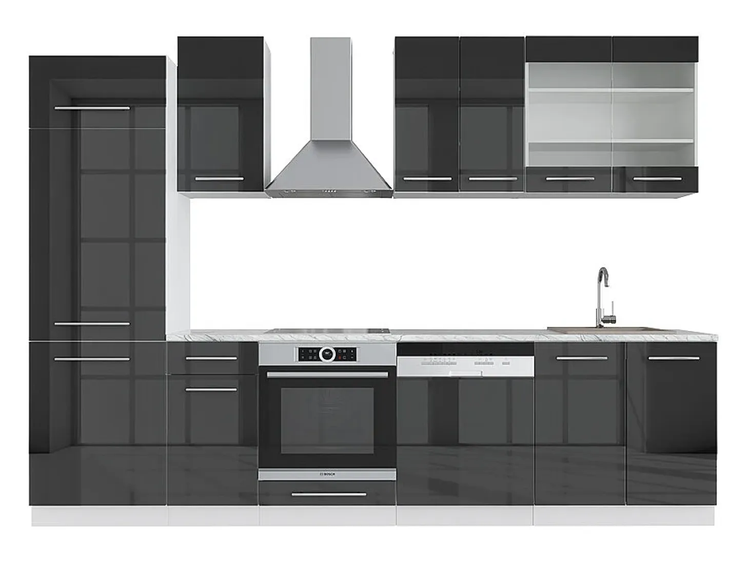 Mueble de cocina antracita brillo intenso/blanco 300x60x81.6 fame-line