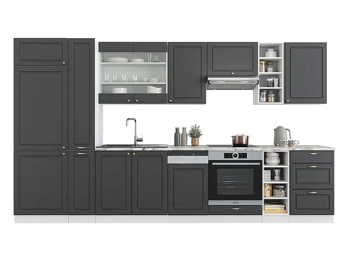 Mueble de cocina antracita-oro/blanco 355x60x81.6 fame-line