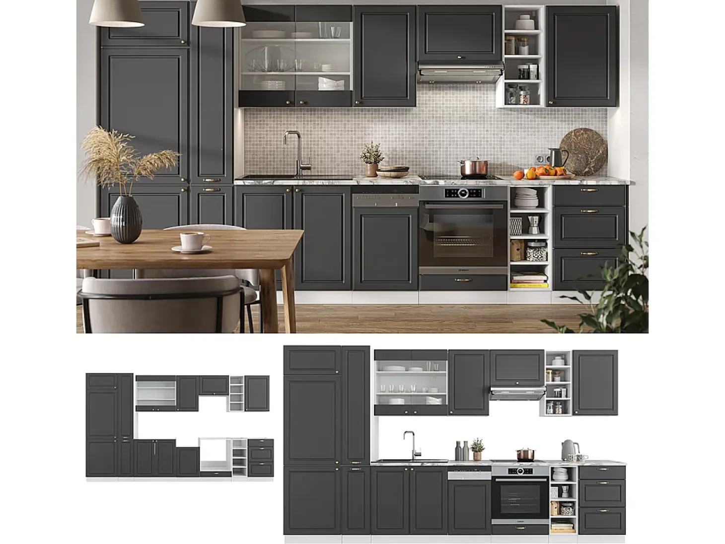 Mueble de cocina antracita-oro/blanco 355x60x81.6 fame-line