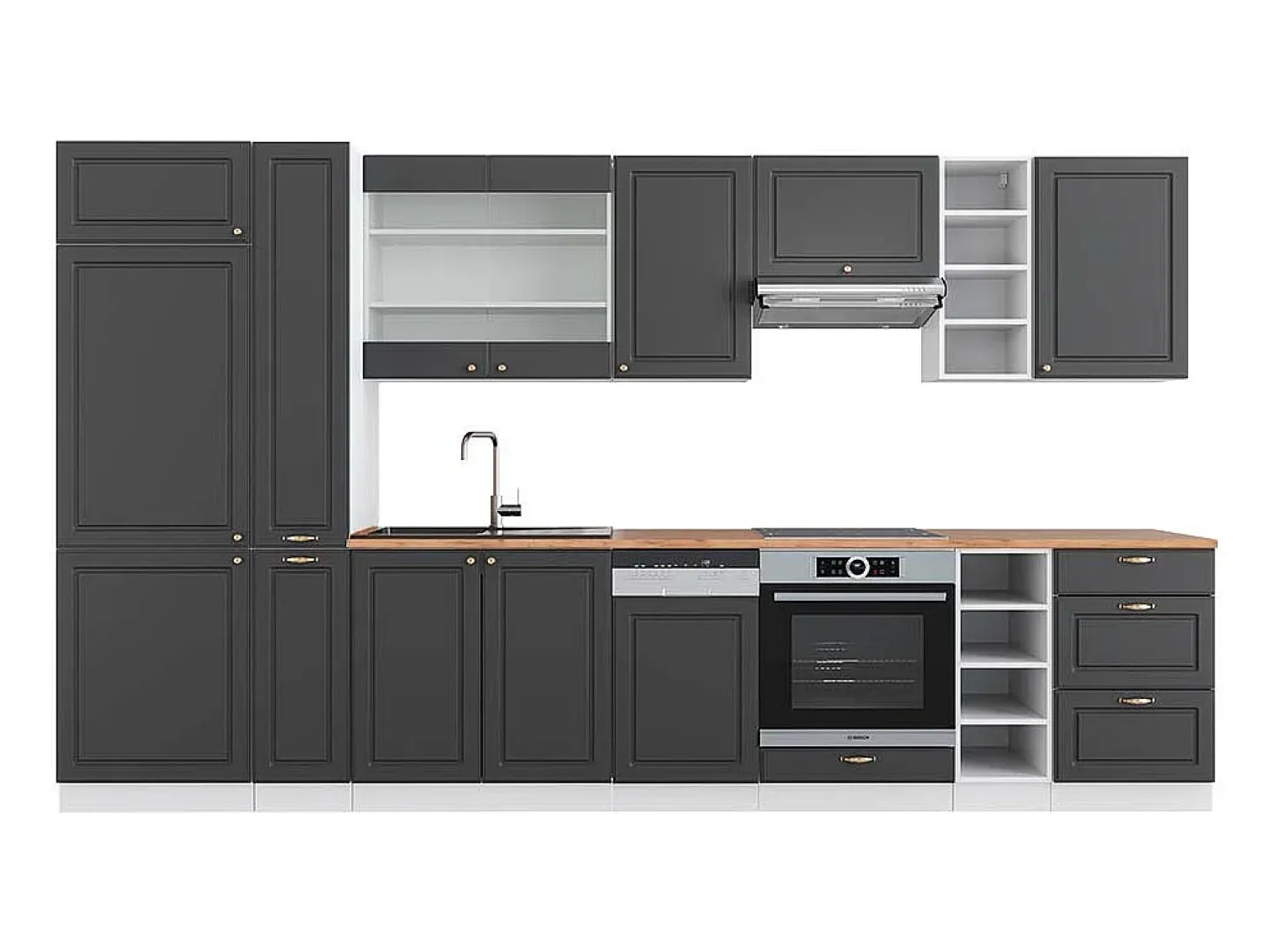 Mueble de cocina antracita-oro/blanco 355x60x81.6 fame-line