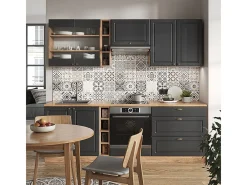 Mueble de cocina antracita casa de campo/roble kraft dorado 235x46x81.6 fame-line