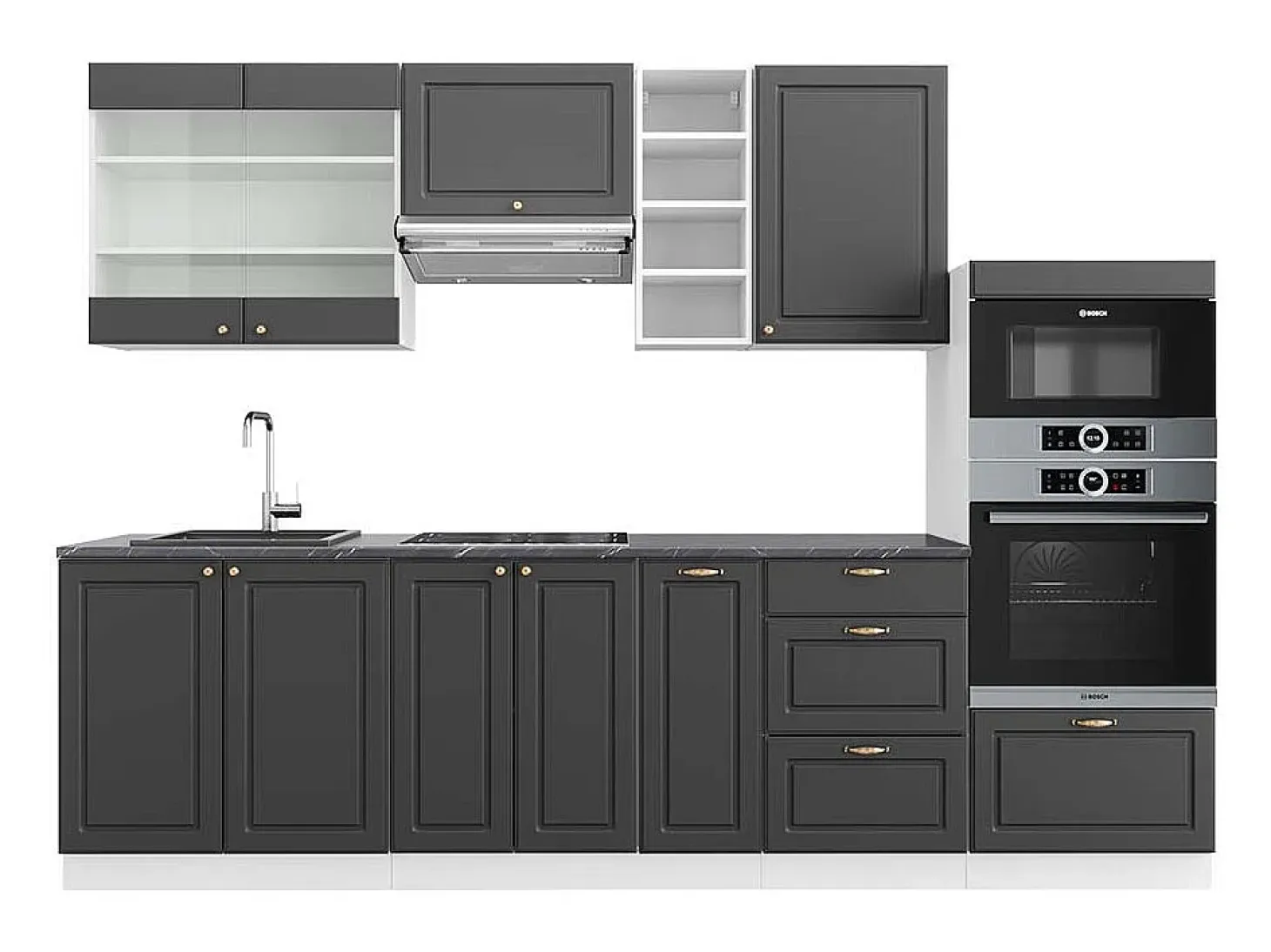 Mueble de cocina antracita-oro/blanco 280x60x81.6 fame-line