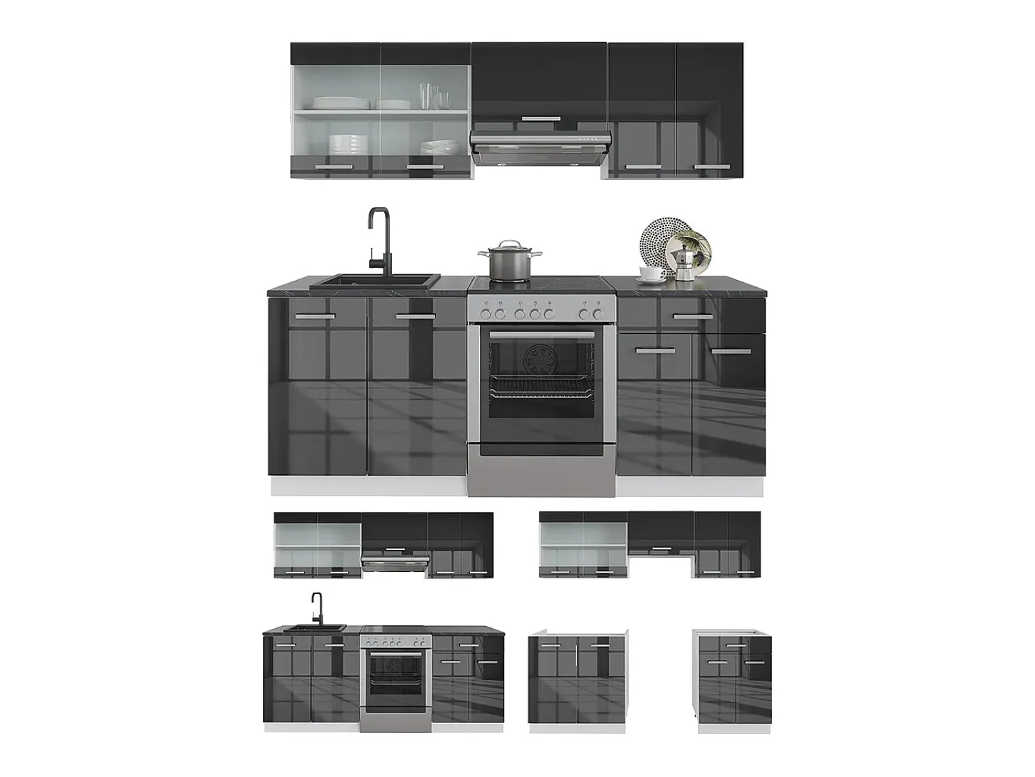 Mueble de cocina antracita brillo intenso/blanco 200x60x81.6 r-line