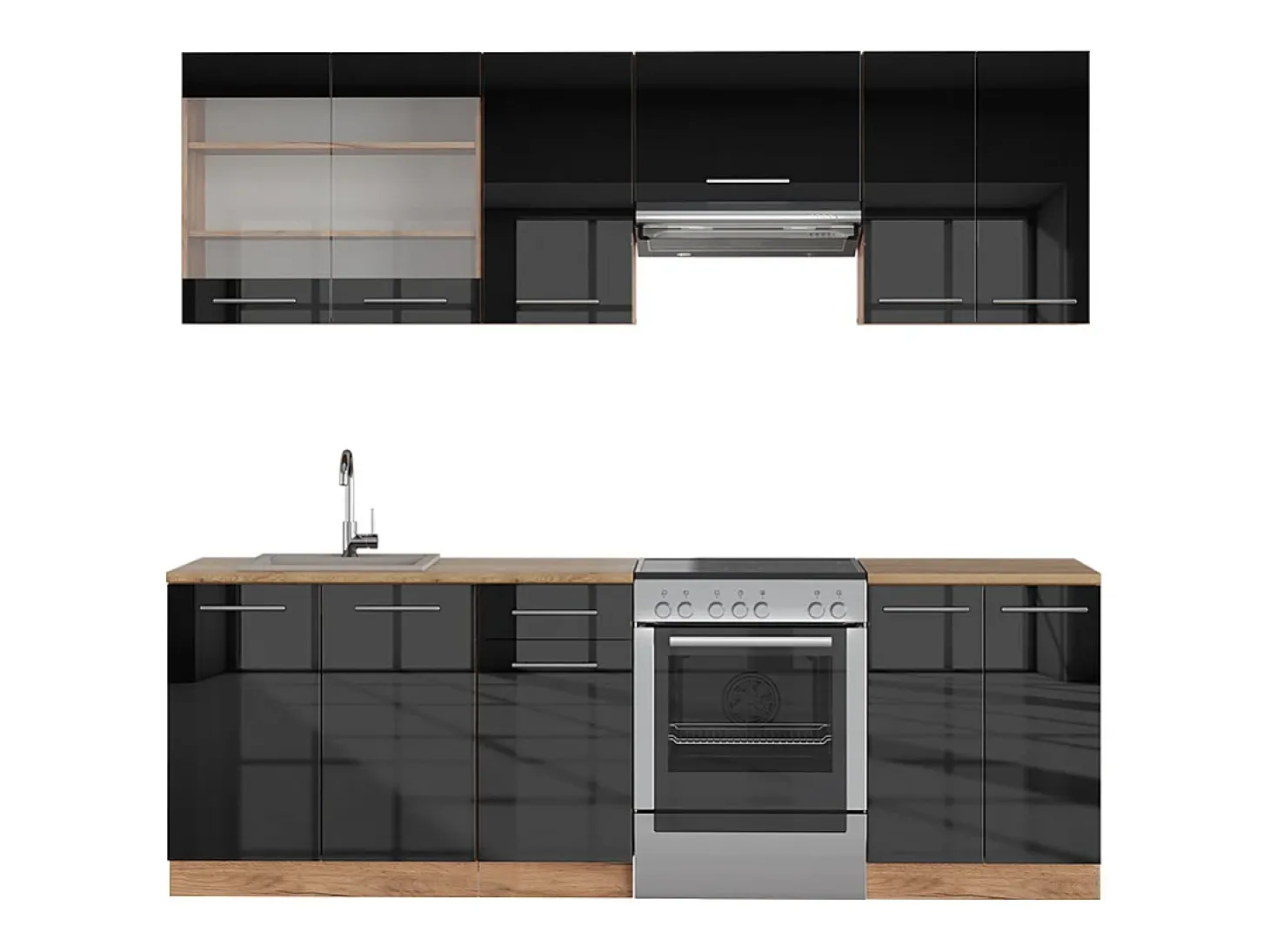 Mueble de cocina antracita brillo intenso/roble dorado eléctrico 240x46x81.6 fame-line