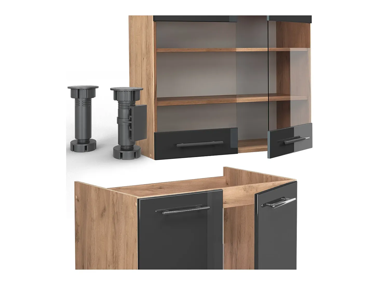 Mueble de cocina antracita brillo intenso/roble dorado eléctrico 240x46x81.6 fame-line
