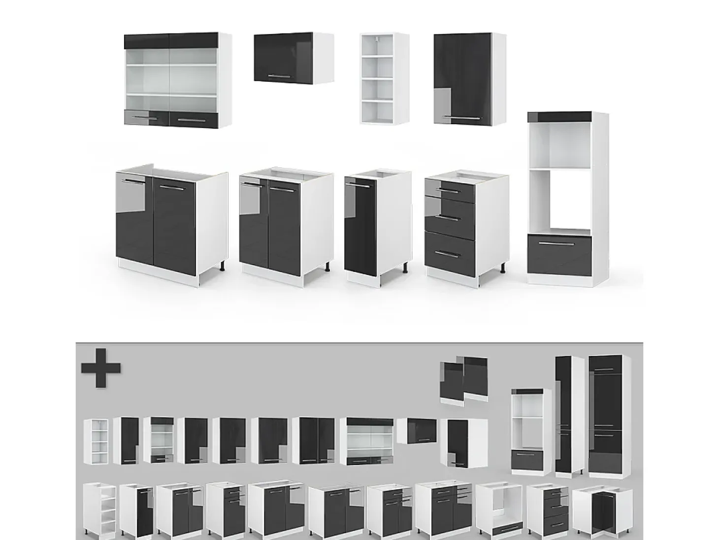 Mueble de cocina antracita brillo intenso/blanco 280x60x81.6 fame-line