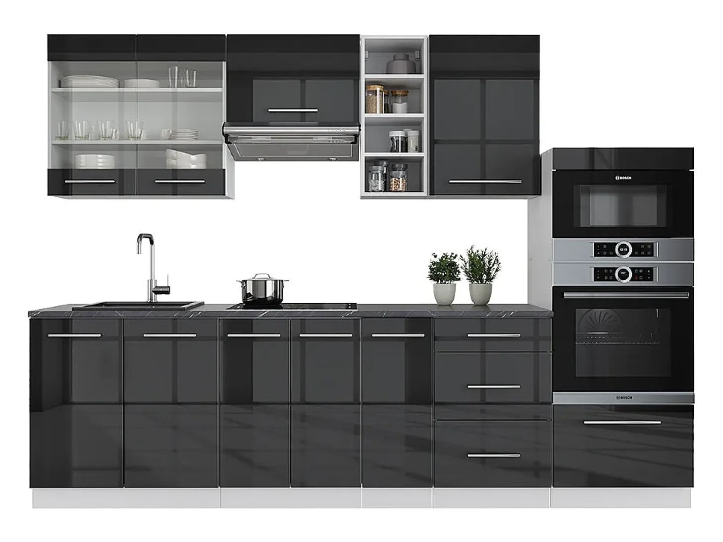 Mueble de cocina antracita brillo intenso/blanco 280x60x81.6 fame-line