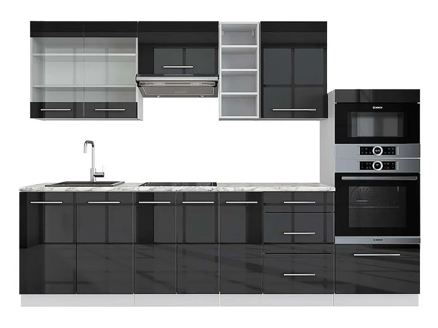Mueble de cocina antracita brillo intenso/blanco 280x60x81.6 fame-line