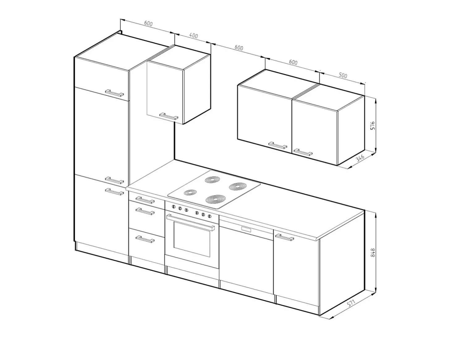 Mueble de cocina antracita brillo intenso/blanco 270x46x81.6 optima