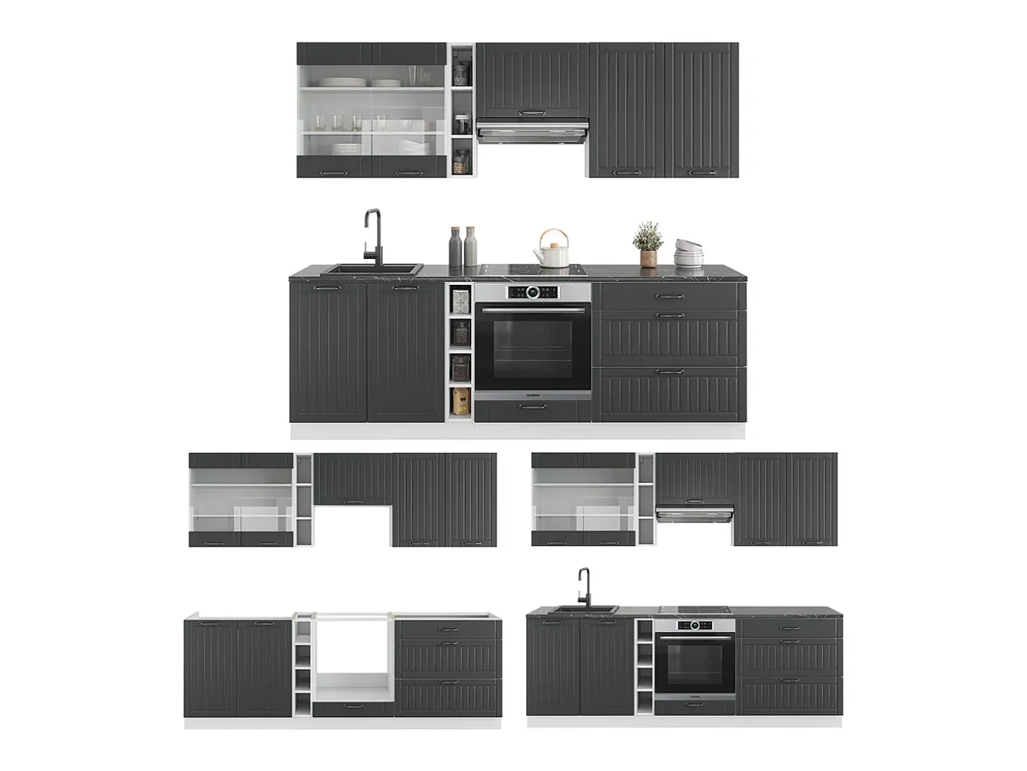 Mueble de cocina antracita casa de campo/blanco 235x60x81.6 fame-line