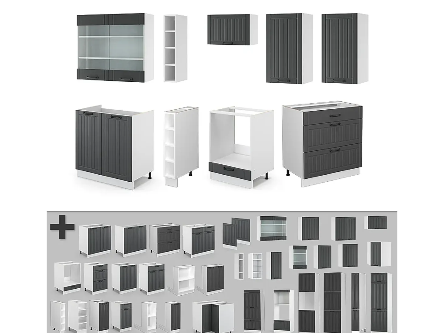 Mueble de cocina antracita casa de campo/blanco 235x60x81.6 fame-line
