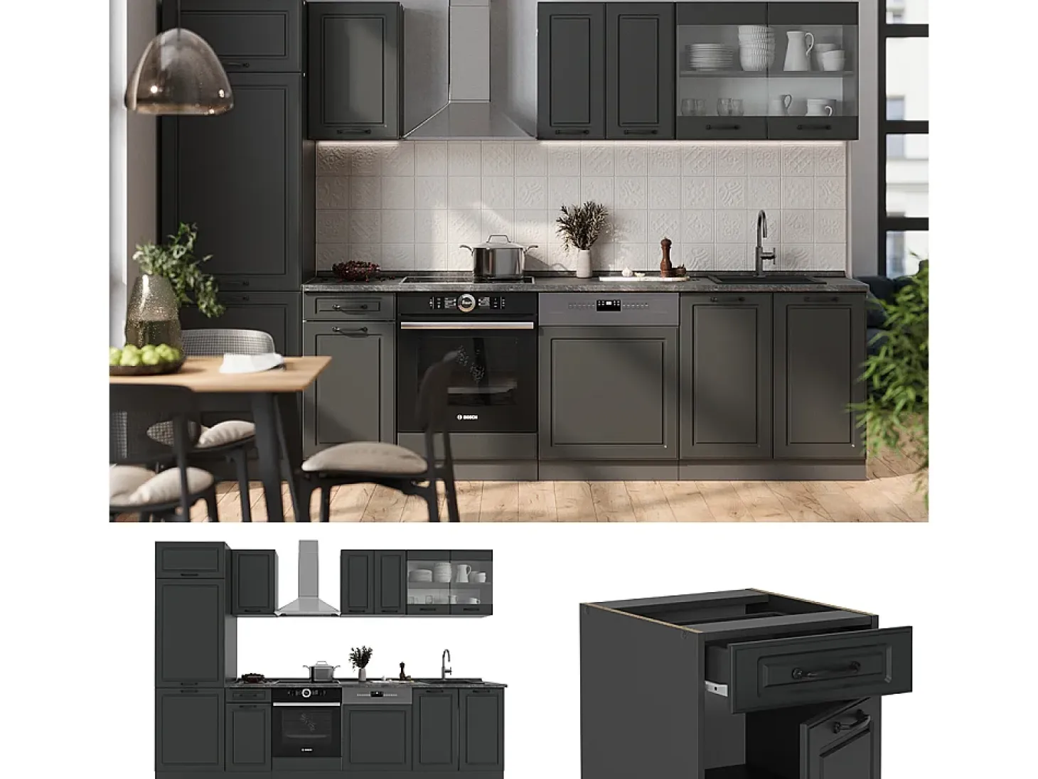 Mueble de cocina antracita casa de campo/antracita 300x60x81.6 r-line