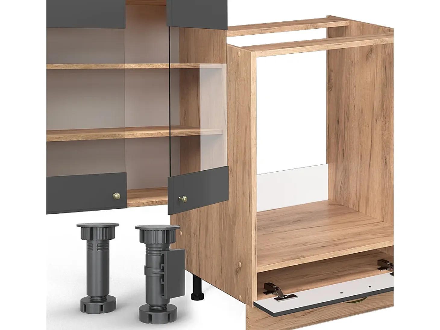 Mueble de cocina antracita casa de campo/roble kraft dorado 300x60x81.6 fame-line