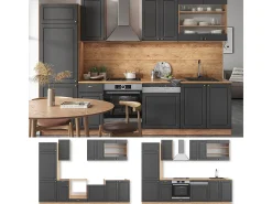 Mueble de cocina antracita casa de campo/roble kraft dorado 300x60x81.6 fame-line