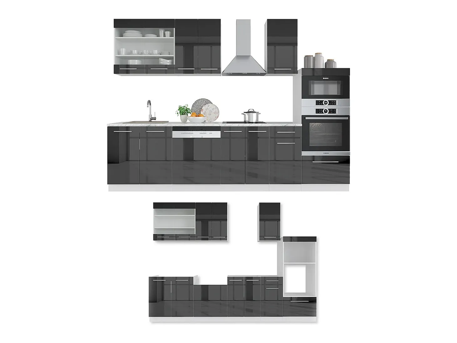 Mueble de cocina antracita alto brillo 300x46x81.6 fame-line