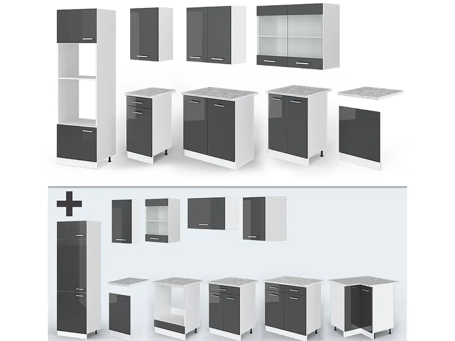 Mueble de cocina antracita brillo intenso/blanco 300x60x81.6 r-line