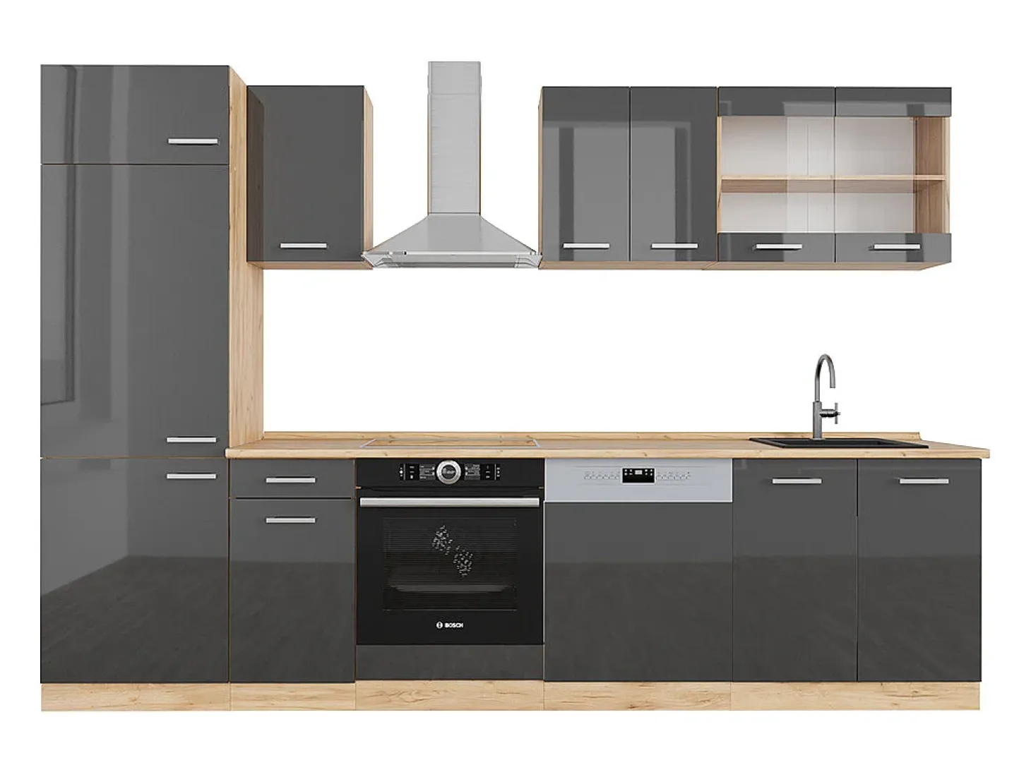 Mueble de cocina antracita brillo intenso/roble dorado eléctrico 300x46x81.6 r-line
