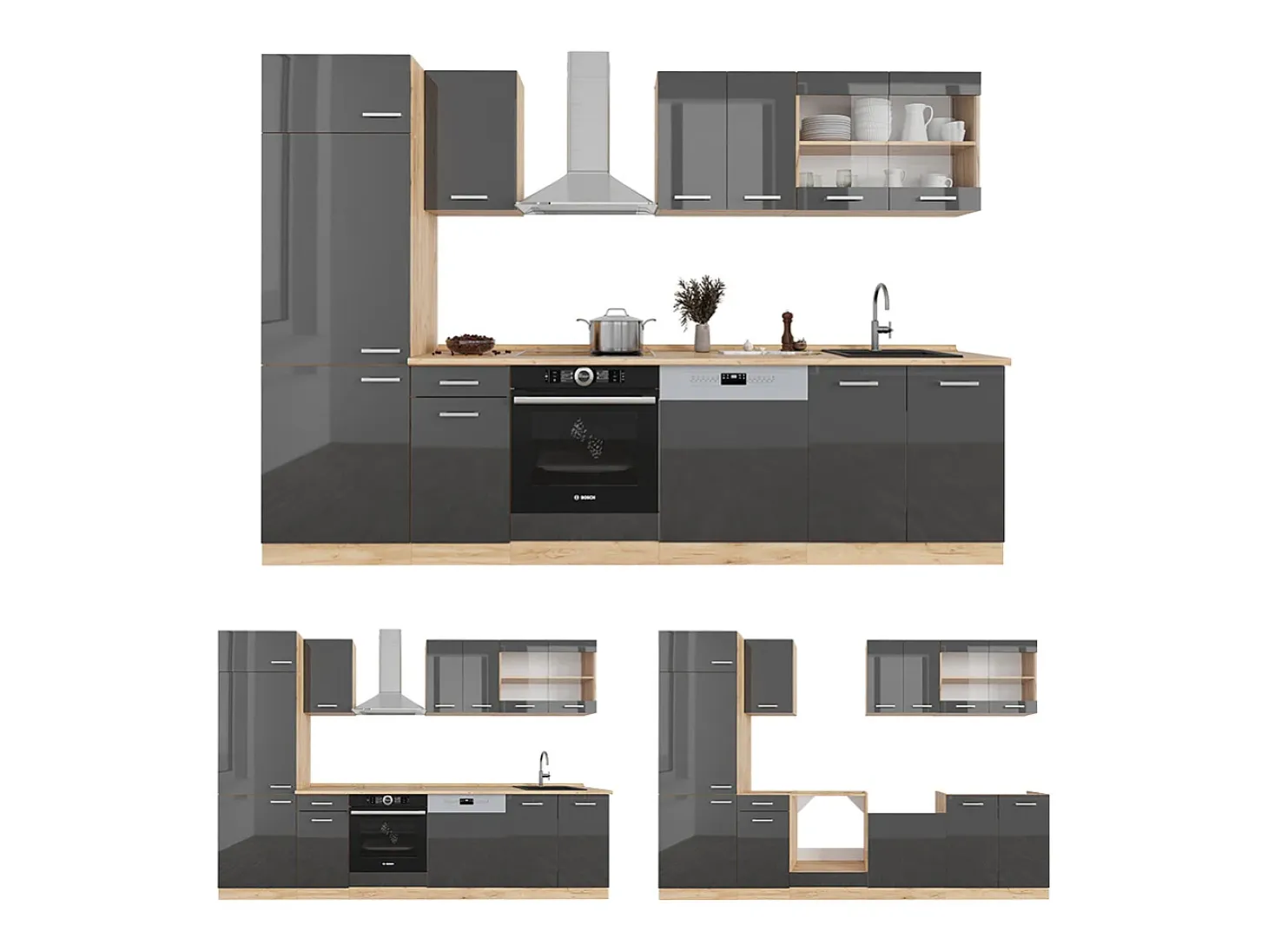 Mueble de cocina antracita brillo intenso/roble dorado eléctrico 300x46x81.6 r-line