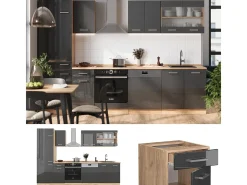Mueble de cocina antracita brillo intenso/roble dorado eléctrico 300x46x81.6 r-line