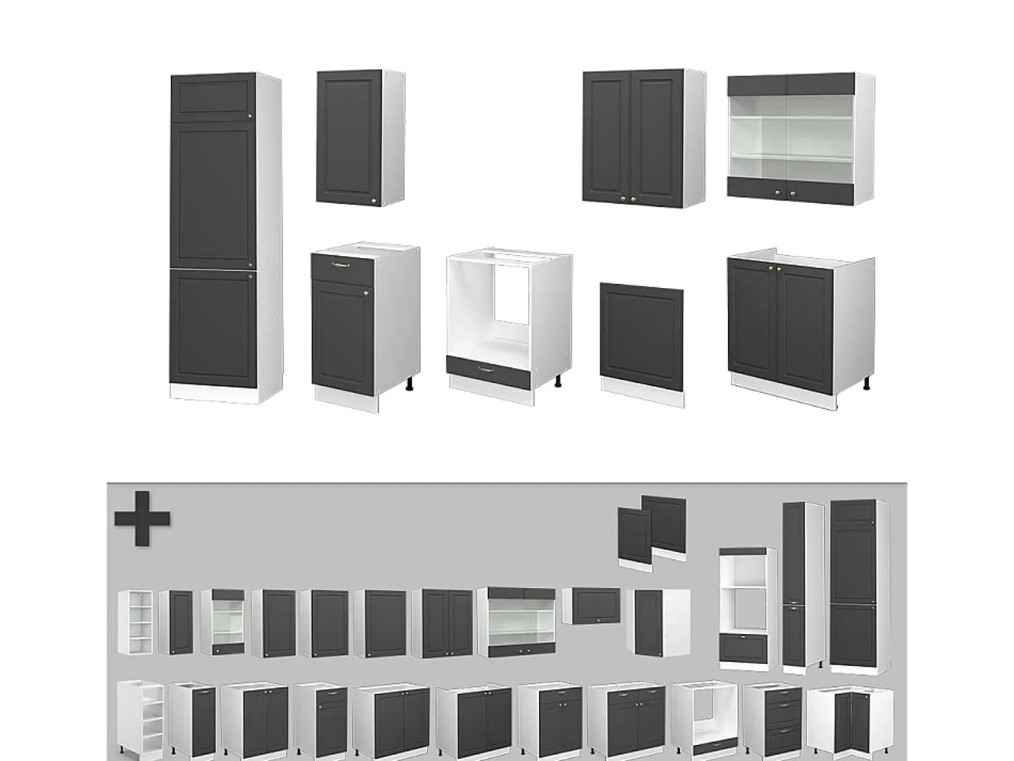 Mueble de cocina antracita-oro/blanco 300x46x81.6 fame-line