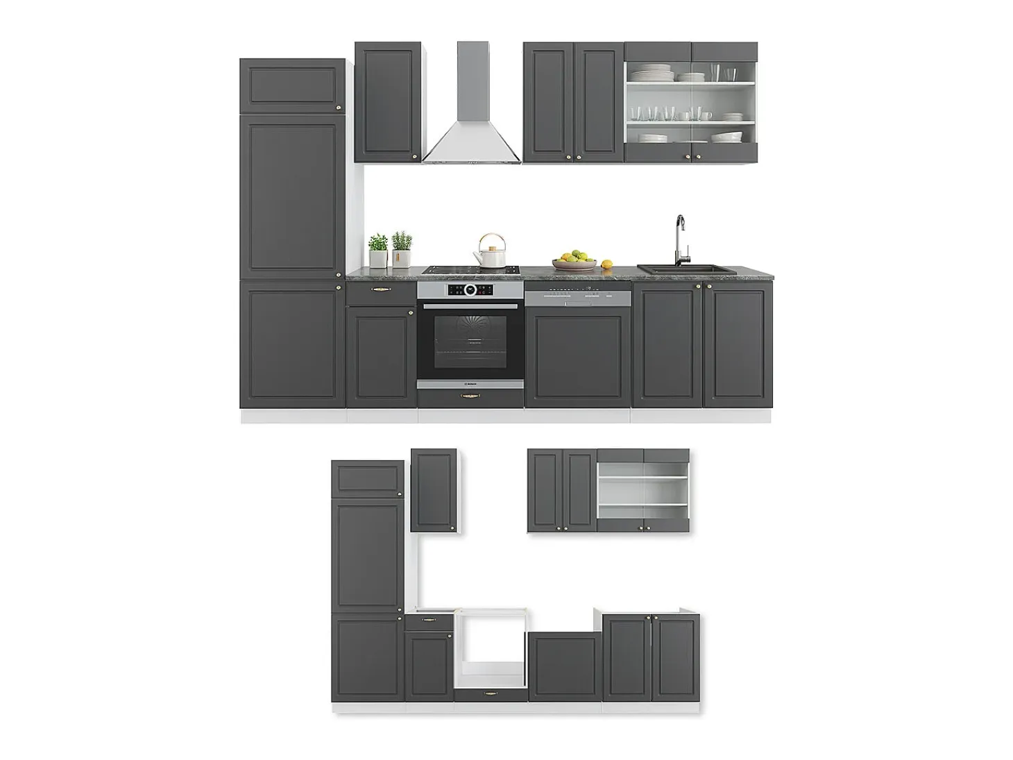 Mueble de cocina antracita-oro/blanco 300x46x81.6 fame-line