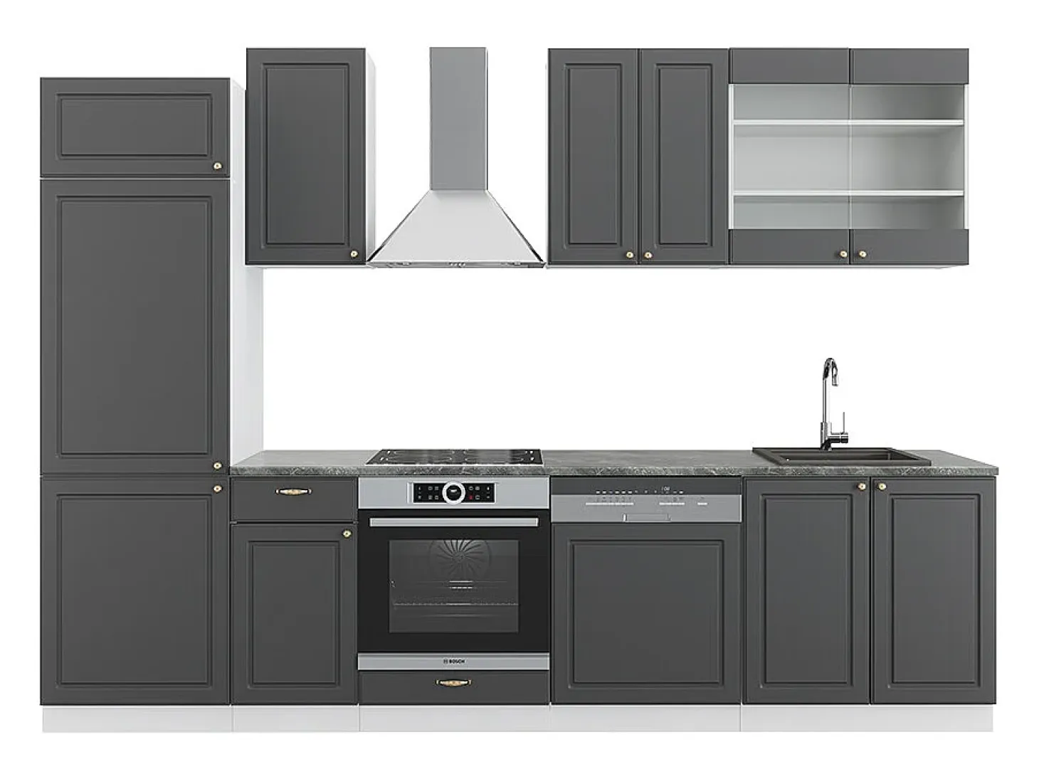 Mueble de cocina antracita-oro/blanco 300x46x81.6 fame-line