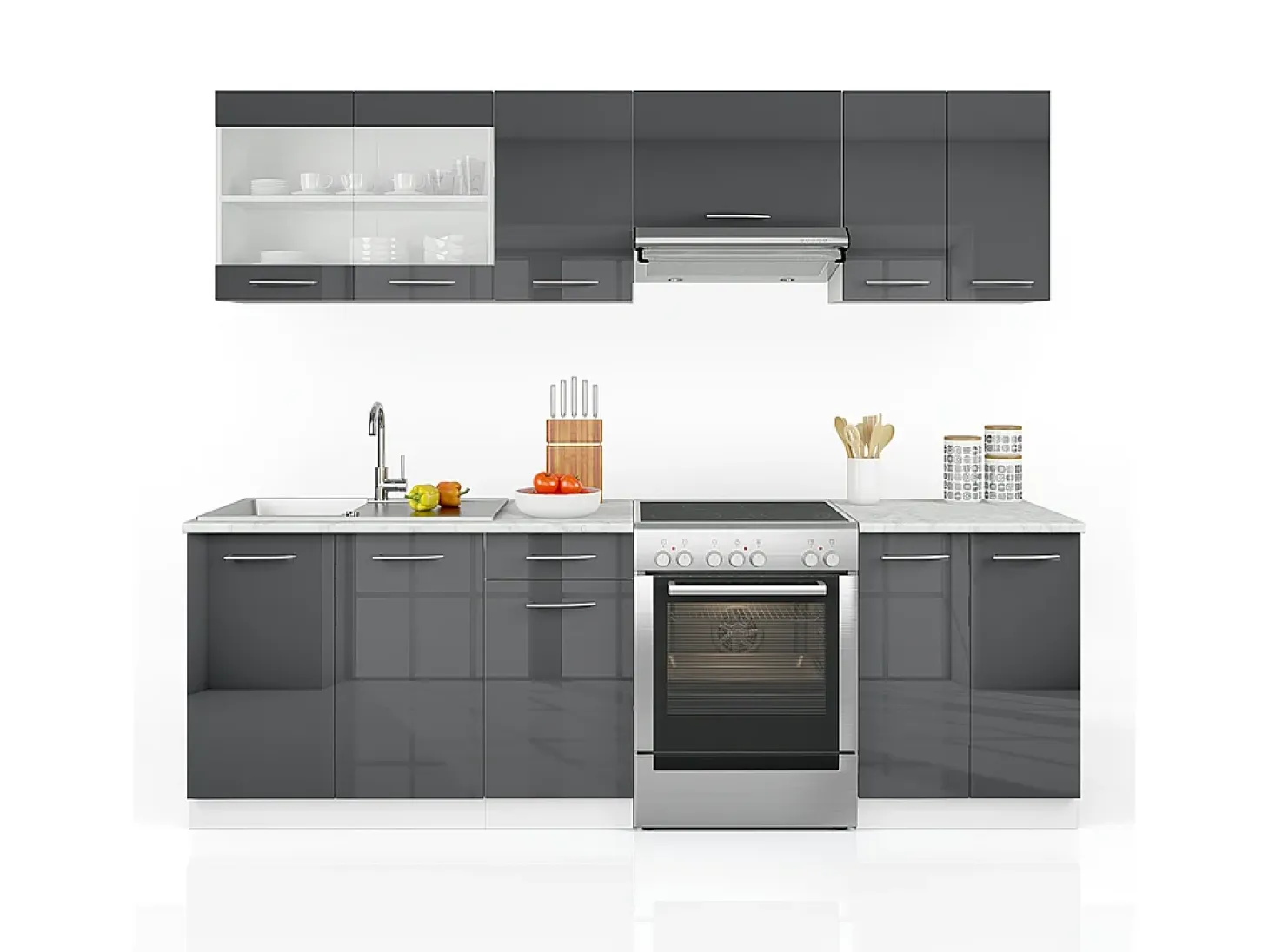 Mueble de cocina antracita brillo intenso/blanco 240x60x81.6 raul