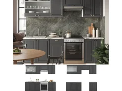 Mueble de cocina antracita-oro/blanco 240x46x81.6 fame-line
