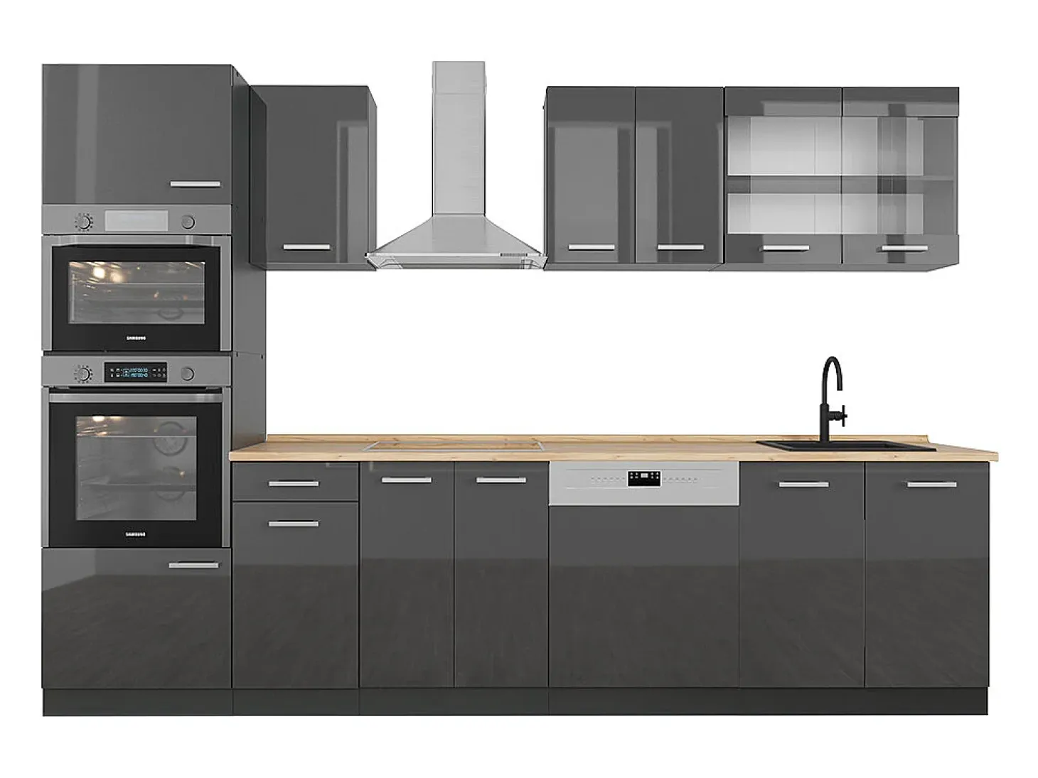 Mueble de cocina antracita brillo intenso/antracita 300x60x81.6 r-line