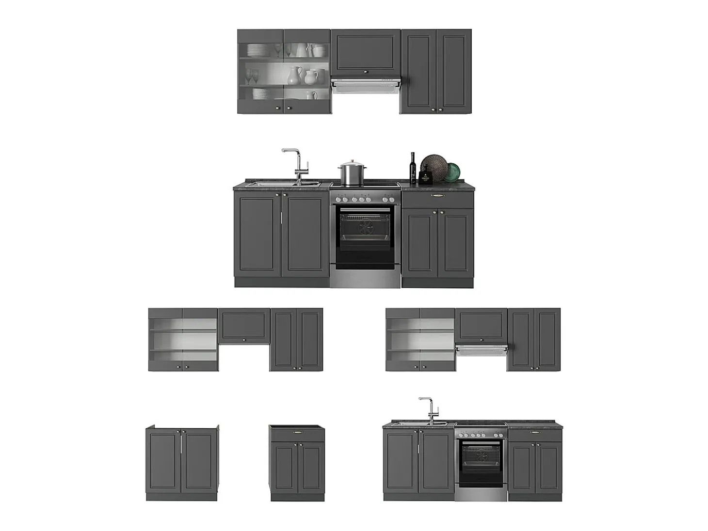 Mueble de cocina antracita-oro landhaus 200x46x81.6 fame-line