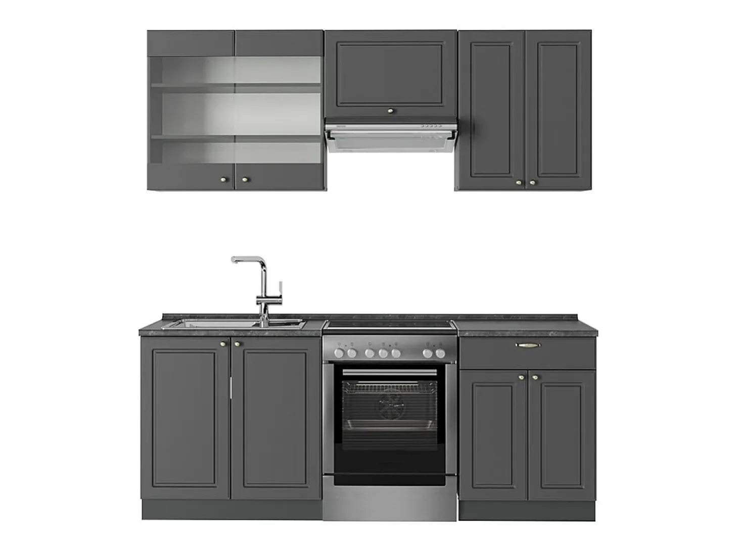 Mueble de cocina antracita-oro landhaus 200x46x81.6 fame-line
