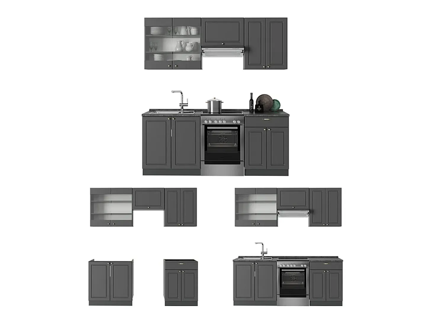 Mueble de cocina antracita-oro landhaus 200x60x81.6 fame-line