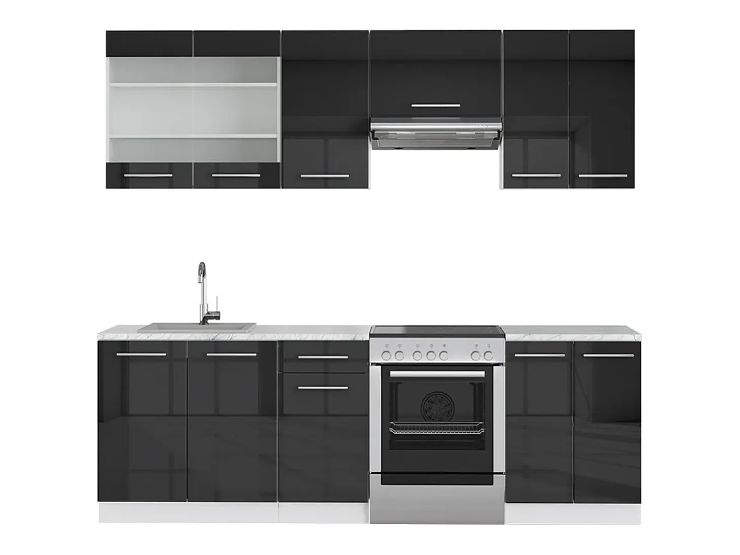 Mueble de cocina antracita brillo intenso/blanco 240x60x81.6 fame-line