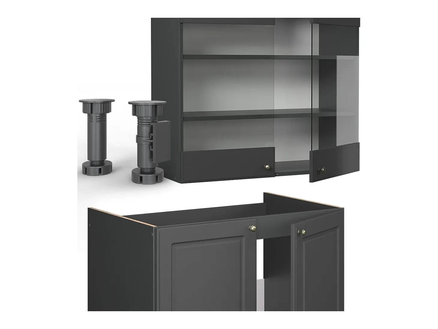 Mueble de cocina antracita-oro landhaus 235x46x81.6 fame-line