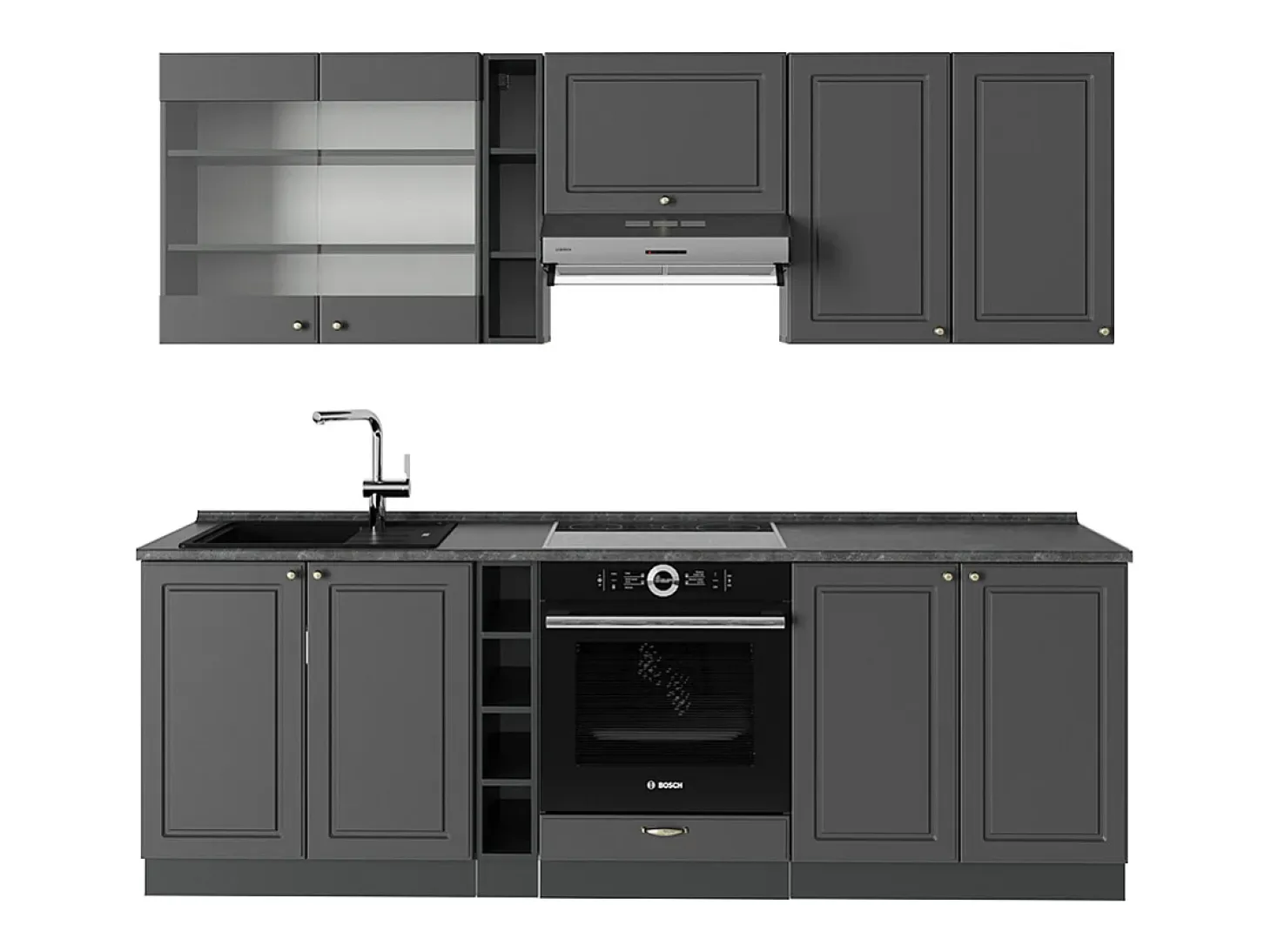 Mueble de cocina antracita-oro landhaus 235x46x81.6 fame-line
