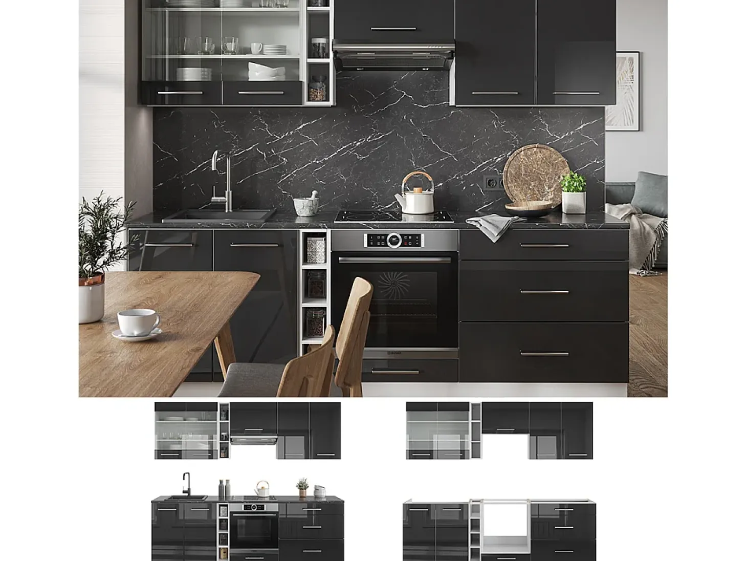 Mueble de cocina antracita brillo intenso/blanco 235x46x81.6 fame-line