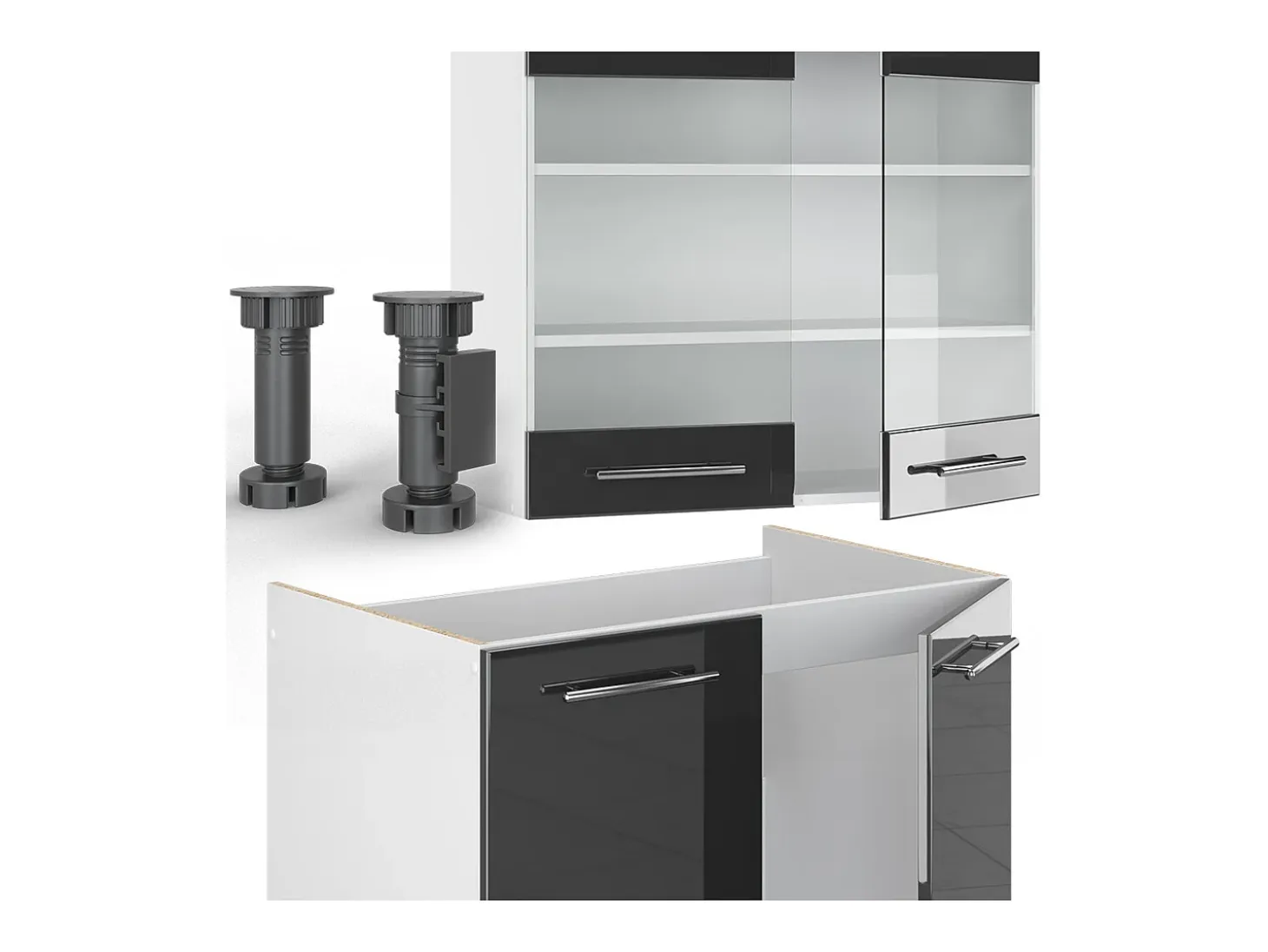 Mueble de cocina antracita brillo intenso/blanco 235x46x81.6 fame-line