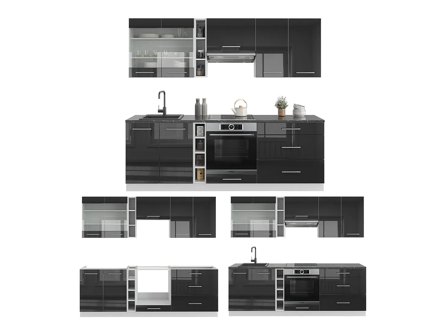 Mueble de cocina antracita brillo intenso/blanco 235x46x81.6 fame-line
