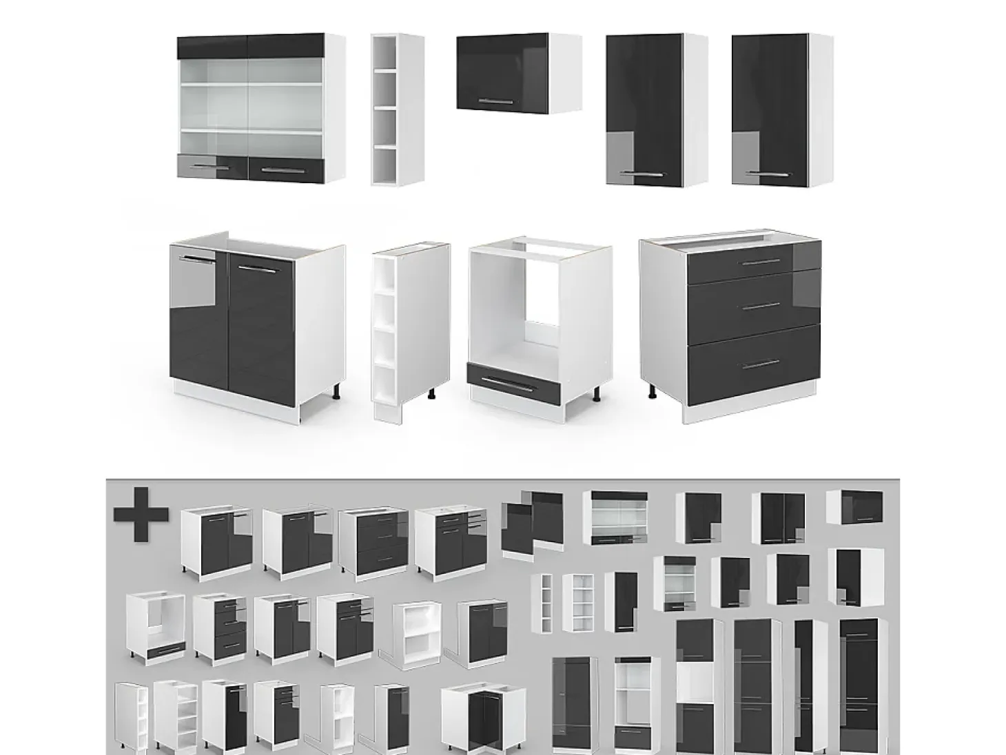 Mueble de cocina antracita brillo intenso/blanco 235x46x81.6 fame-line
