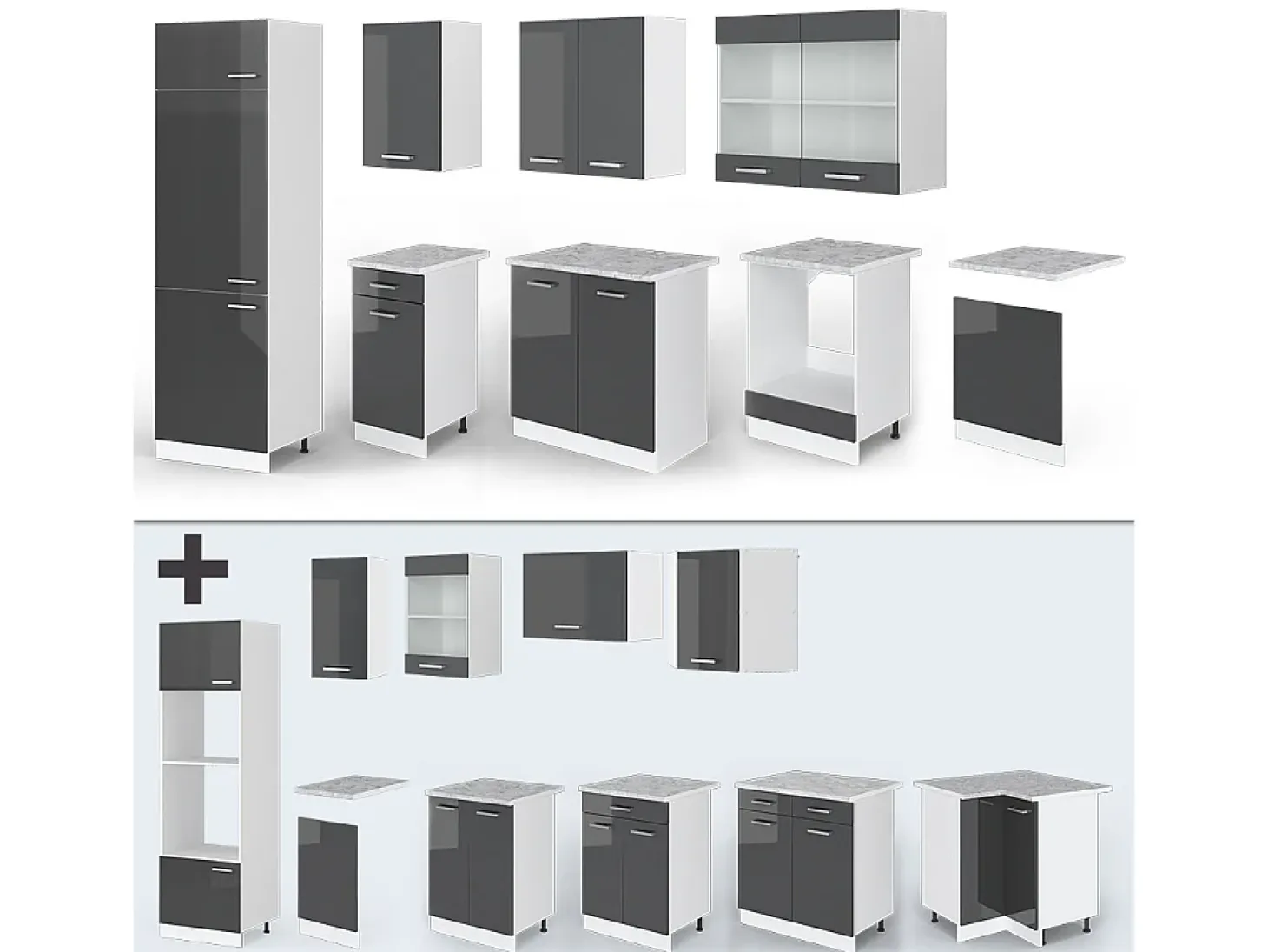 Mueble de cocina antracita brillo intenso/blanco 300x46x81.6 r-line