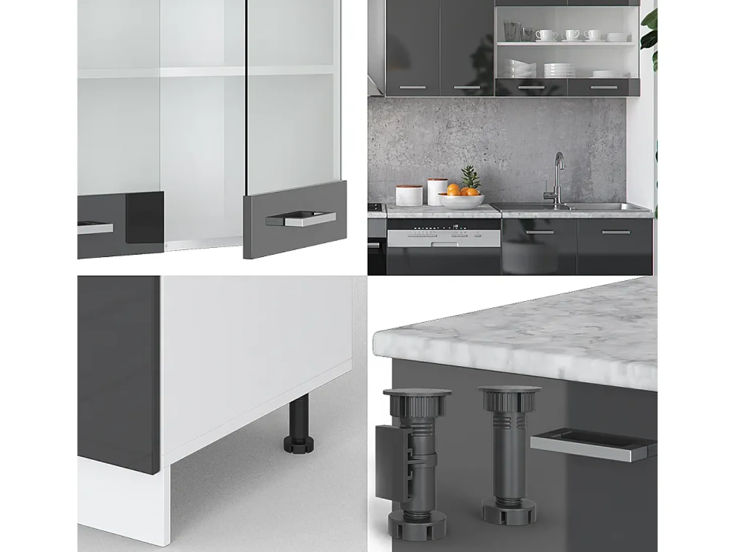 Mueble de cocina antracita brillo intenso/blanco 300x46x81.6 r-line