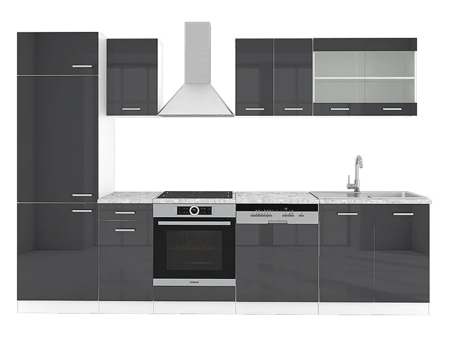 Mueble de cocina antracita brillo intenso/blanco 300x46x81.6 r-line