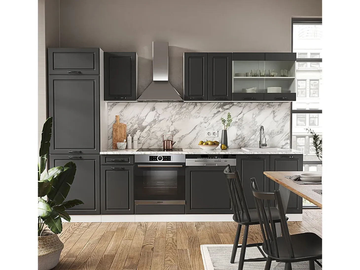Mueble de cocina antracita casa de campo/blanco 300x60x81.6 r-line