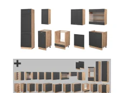 Mueble de cocina antracita casa de campo/roble kraft dorado 300x46x81.6 fame-line