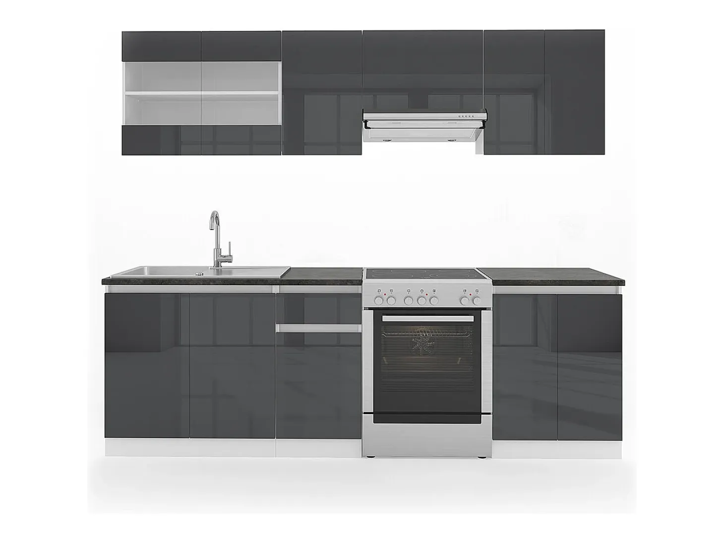 Mueble de cocina antracita brillo intenso/blanco 240x60x81.6 raul