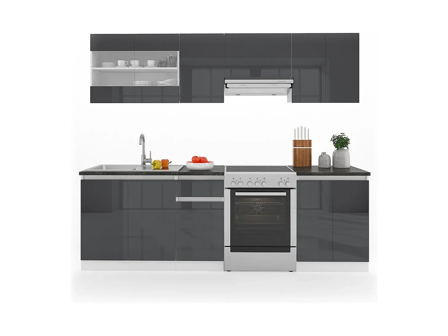 Mueble de cocina antracita brillo intenso/blanco 240x60x81.6 raul