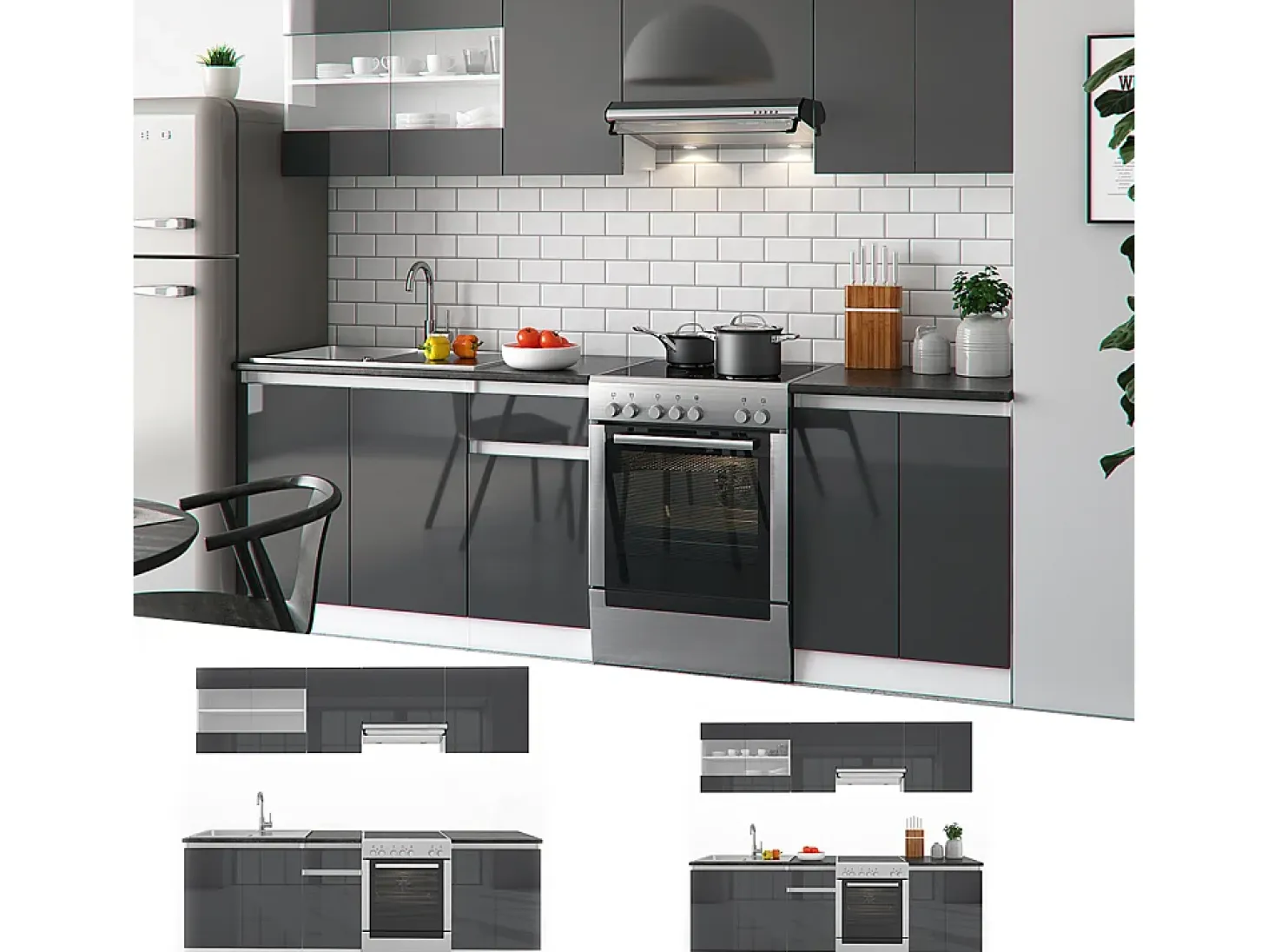 Mueble de cocina antracita brillo intenso/blanco 240x60x81.6 raul