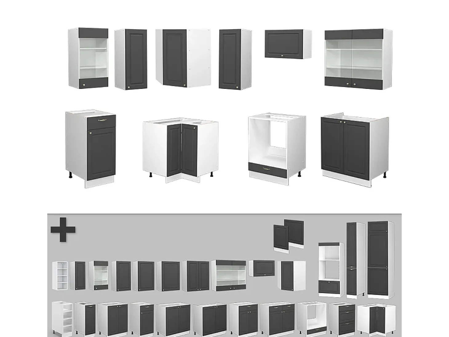 Mueble de cocina antracita-oro 200x46x81.6 fame-line