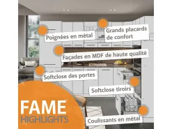 Mueble de cocina antracita-oro 200x46x81.6 fame-line