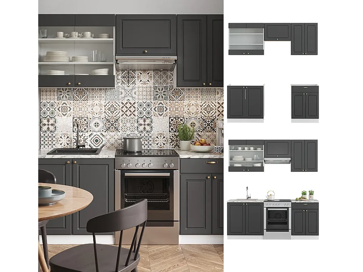 Mueble de cocina antracita-oro 200x46x81.6 fame-line